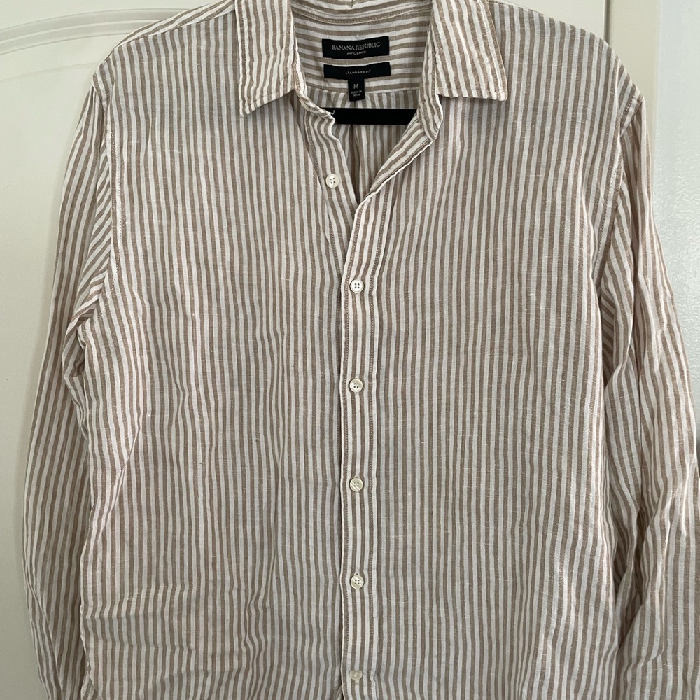 Banana Republic Men's Striped linen Shirt - Beige and White